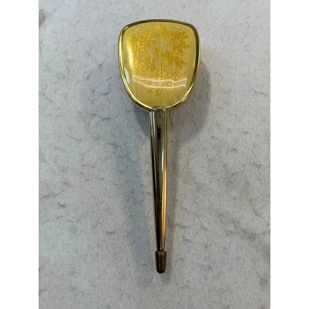 Vintage Gold Tone Hair Brush Floral Wreath Design Mid Century Vanity Decor 9.5in